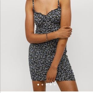 H&M Black/Floral Draped Bodycon Dress - XS